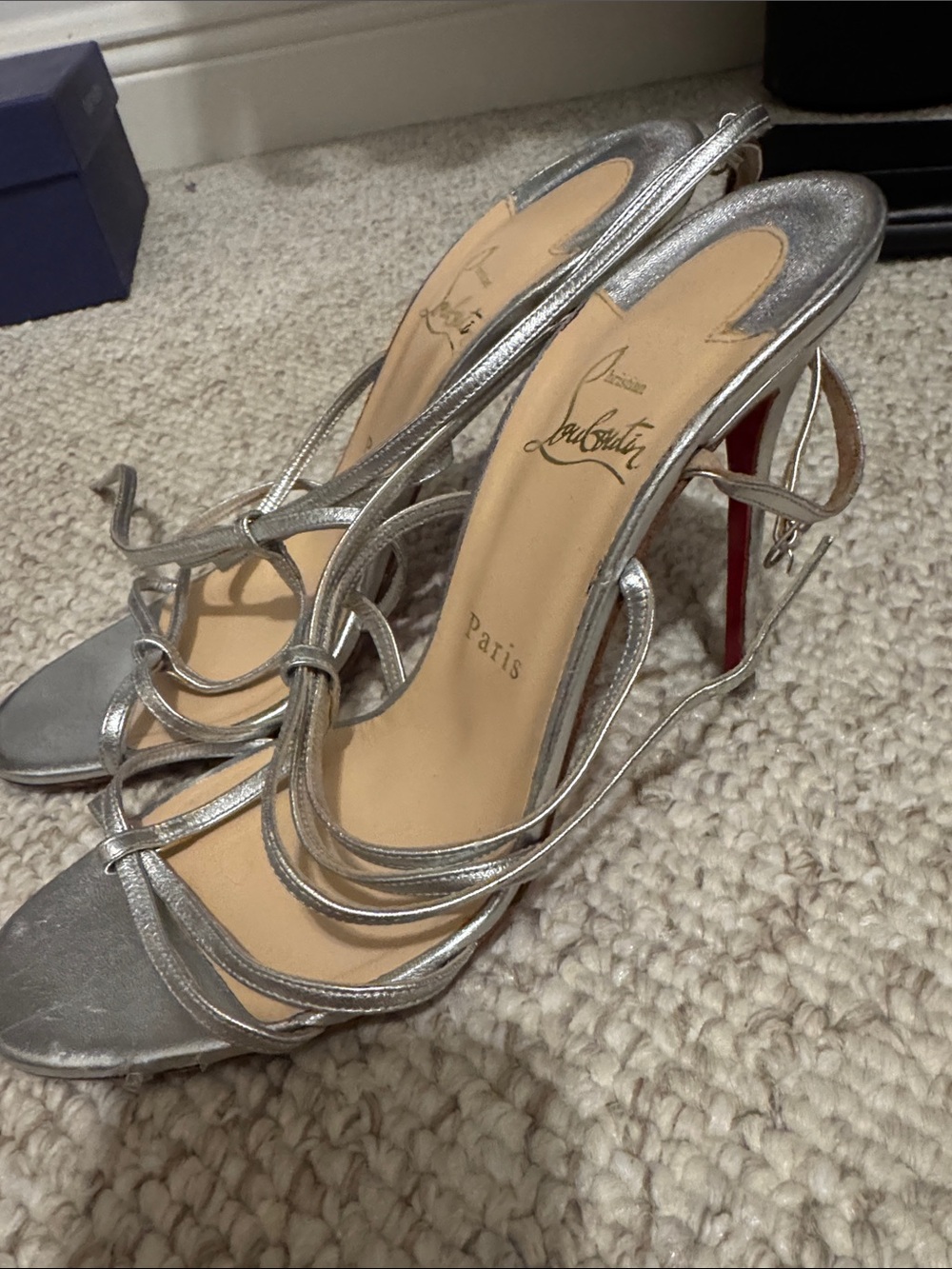 Christian Louboutin Silver Metallic Strappy Heels women’s 39 - Picture 2 of 4